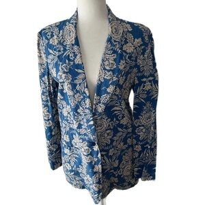 NWOT 1990’s  Vintage Cathy Daniel’s Blue White Floral Linen Cotton Blazer S